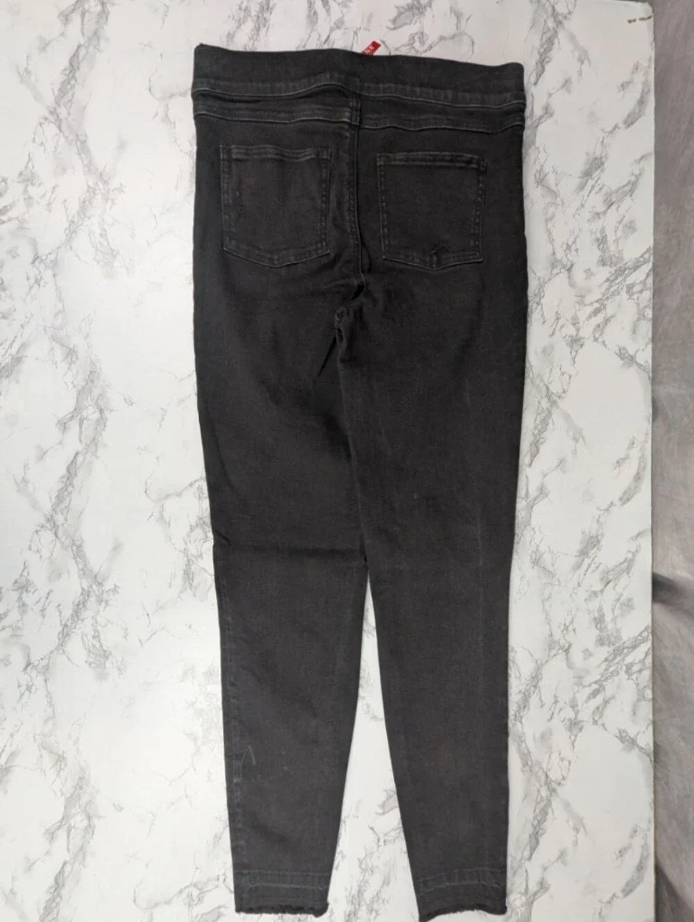 SPANX Distressed Denim Leggings High Rise Black Skinny Jeans Raw Hem Size M - Picture 2 of 13